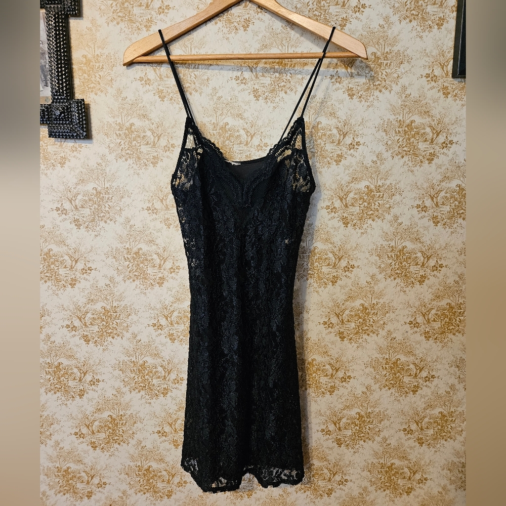 Vintage 1994 Small Black Lace Slip/ Dress - Picture 2 of 10